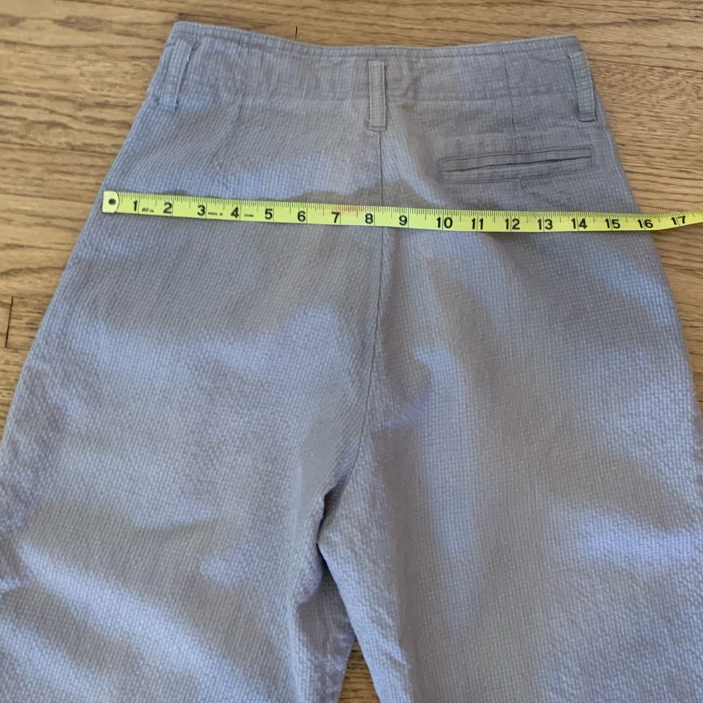 Vtg high-waisted cotton/ramie lt blue & dusky pink houndstooth pants by 62 East - Picture 6 of 7